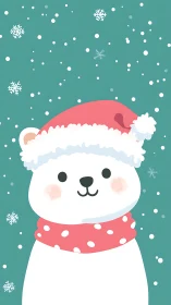 Snowy Santa bear with rosy cheeks and cozy charm.