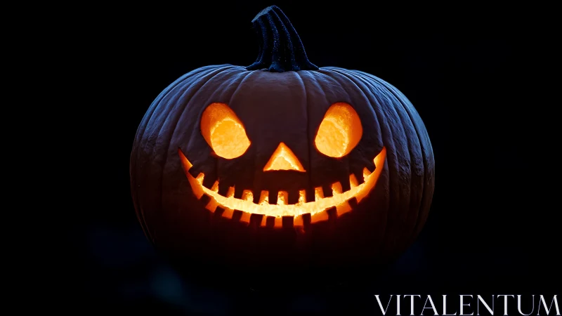 Glowing jack-o-lantern smiles warmly in the Halloween night