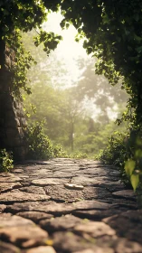 Stone Archway Framed by Verdant Foliage and Diffused Daylight