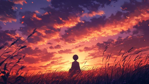 Backlit silhouette studies layered sunset cloud fields in wheat