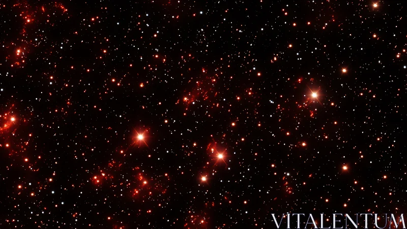 Crimson starfield drifting across a velvet cosmic gulf.