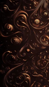 Dark swirling metallic abstract with fluid embossed forms.