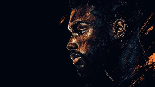 Moody male profile in expressive orange blue strokes.