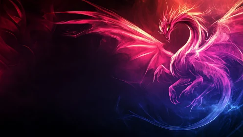 Neon phoenix-dragon pirouettes through electric twilight haze