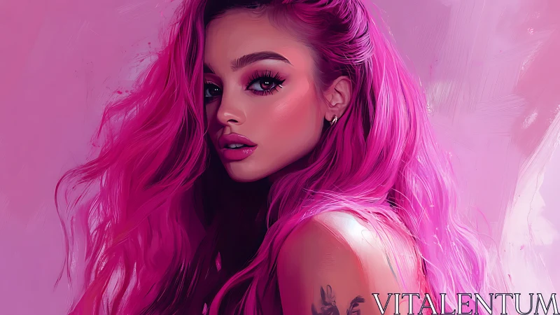 Vivid pink-haired girl gazes back with bold, dreamy poise