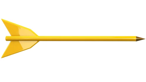 Yellow aerodynamic dart with metallic point on white background