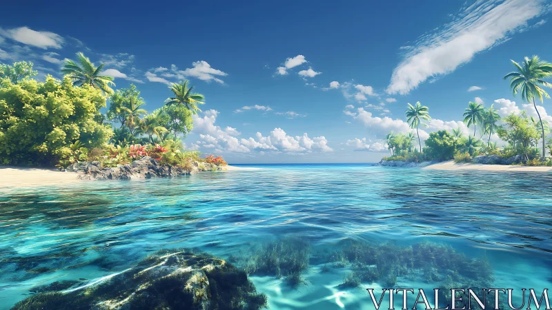 Tropical Lagoon with Vegetation and Submerged Formations.