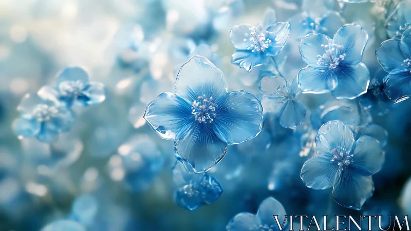 Blue Crystalline Flowers with Translucent Petals.