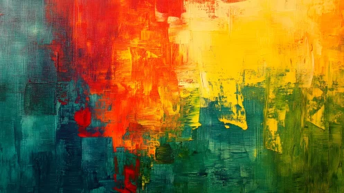 Bold Abstract Painting with Vibrant Red, Yellow, and Green Hues.
