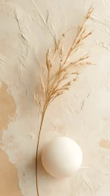 Whispering dried grass arcs beside a lone porcelain sphere.