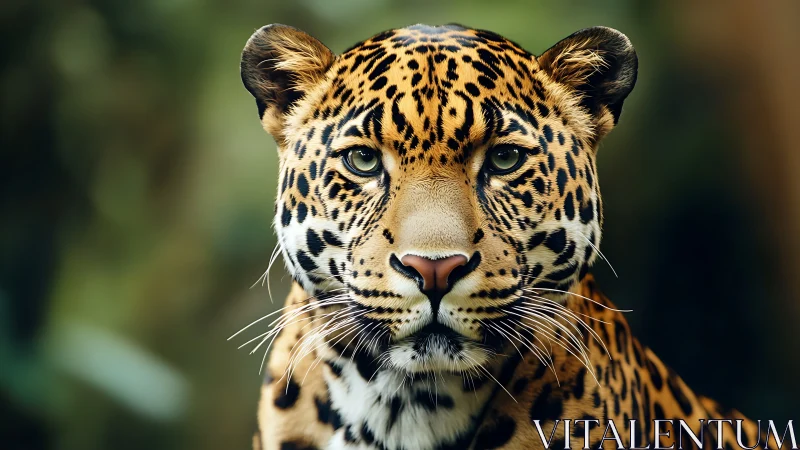 Jungle monarch jaguar stares through emerald hush of dusk.