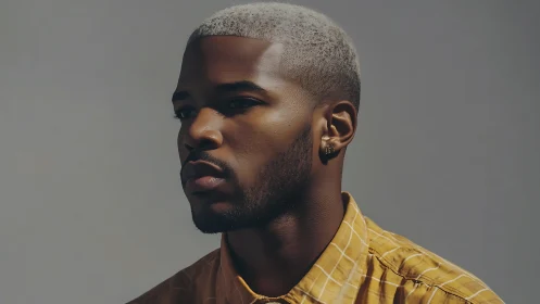 Silver-crowned gaze carves calm shadows across warm gold