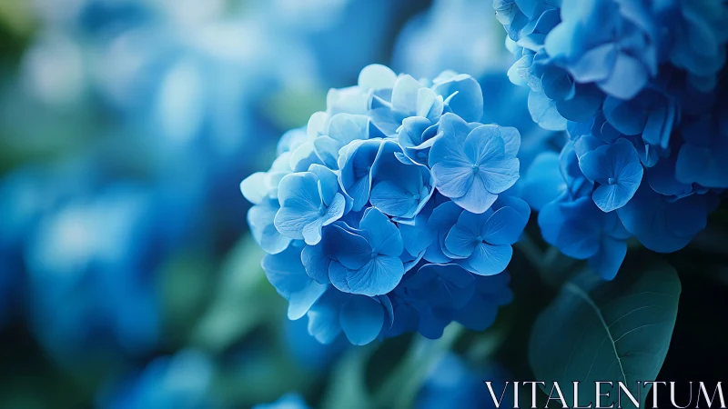 Blue Hydrangea Flower Clusters in Natural Daylight