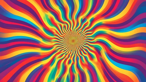 Radial rainbow vortex with concentric wave distortion lines.