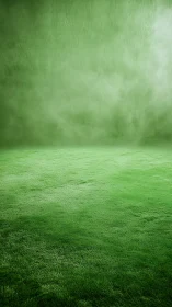 Green grass field with foggy atmospheric background gradient.
