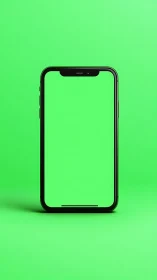Black smartphone with notch on bright green background.