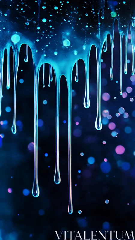 Iridescent neon drips cascading over cosmic bokeh backdrop.