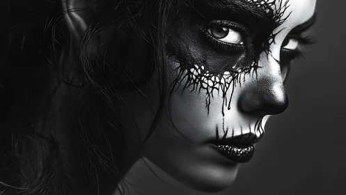 Bold monochrome portrait reveals intricate inked face art