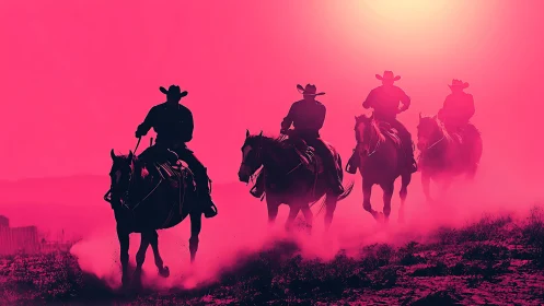 Neon dusk turns four lone cowboys into electric legends