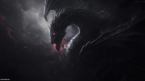 Nocturnal void dragon rendered in high-contrast digital painting.