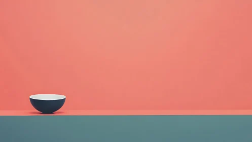 Minimalist ceramic bowl on two-tone pastel color plane