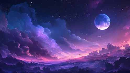 Lunar-lit nebula skyscape in luminous digital painting style.