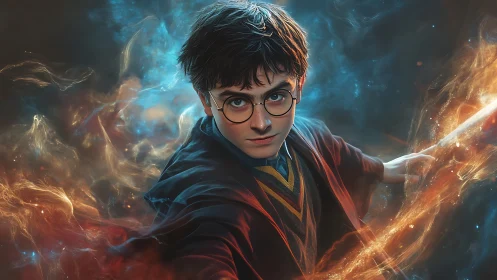 Young robed figure holds wand amid colored energy field