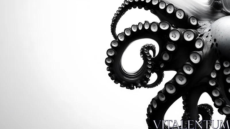 Graceful octopus tentacles curl in bold black and white contrast
