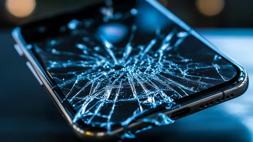Shattered smartphone screen captures radial fracture patterns precisely