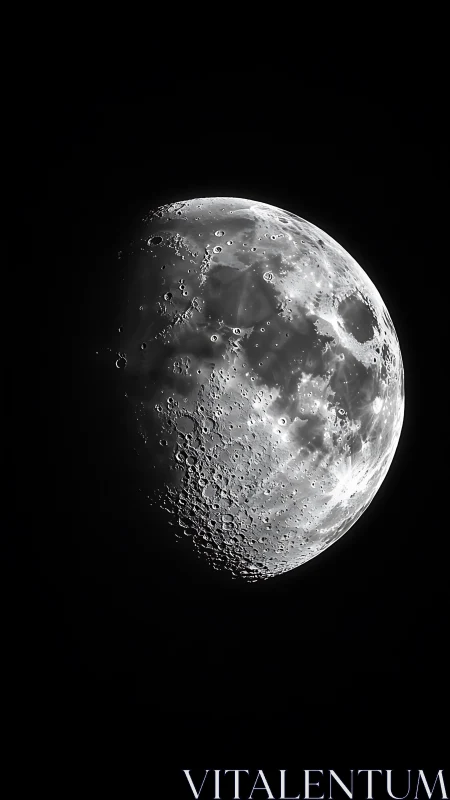 Quiet half-moon portrait with craters in gentle contrast.