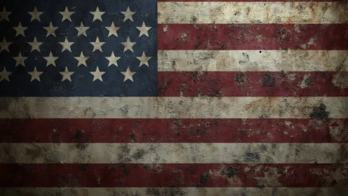 US flag surface shows uniform weathering and rusted texture