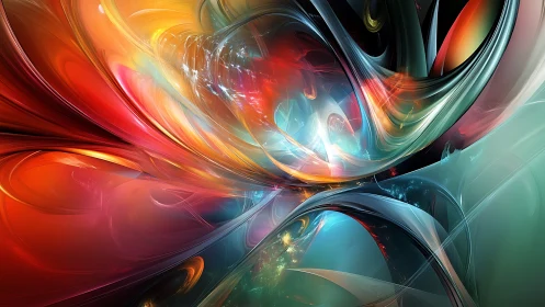 Luminescent fluid ribbons in multi-chromatic abstract vortex.