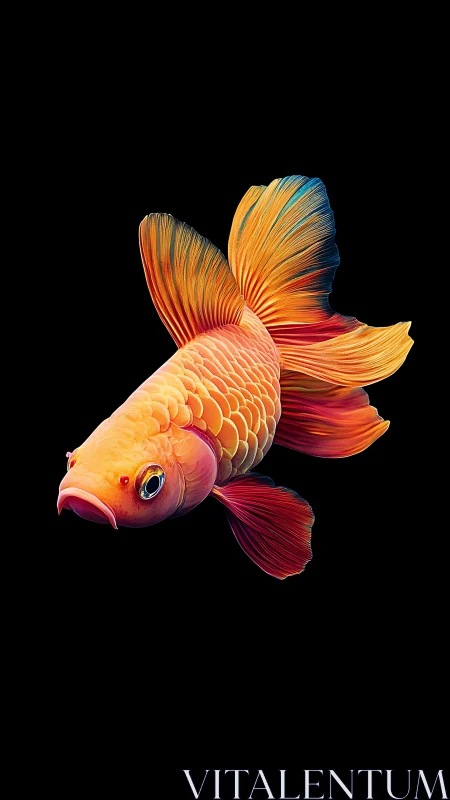 Glowing orange koi fish drifts softly in velvety darkness