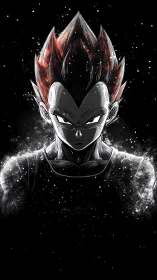 Cosmic warrior glares through starlit ink and ember haze