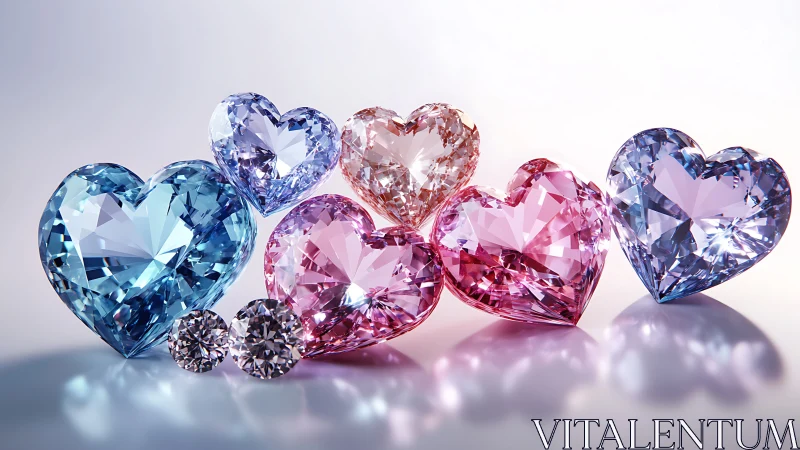 Heart-cut multicolor gemstones with prismatic reflections.
