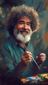 Gentle painter smiles warmly while holding a bright paintbrush