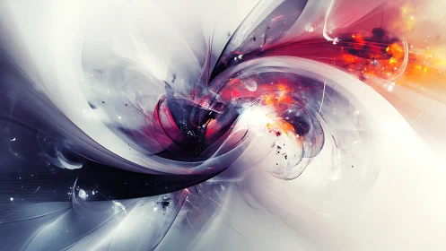 Abstract energy vortex with luminous red and white arcs.