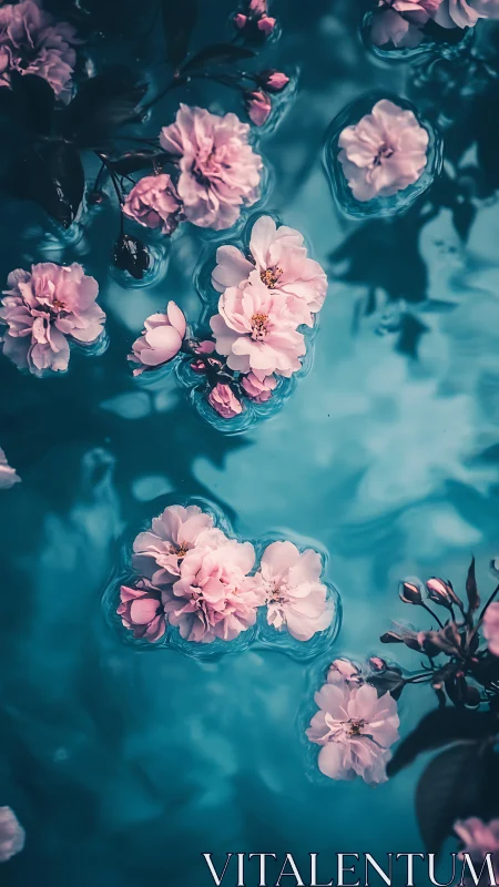 Pink Petals Float Through Dreamscape Waters