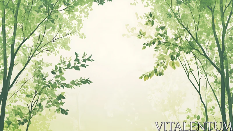 Sparse treetop canopy framing pale sky and background trees.