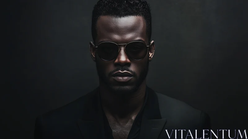 Confident man in sunglasses emerges from dramatic dark shadows