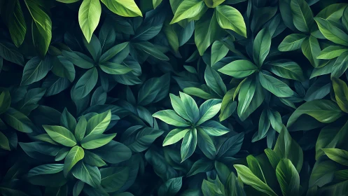 Layered tropical foliage rendered with high-contrast volumetric lighting