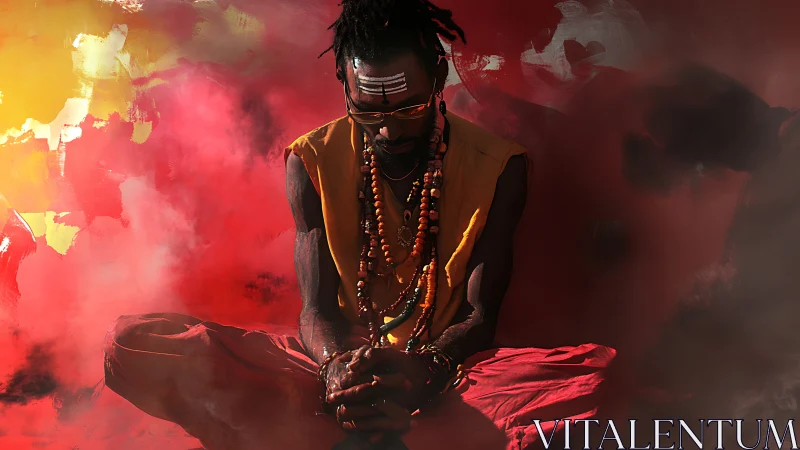 Chromatic meditation portrait in saturated particulate haze.