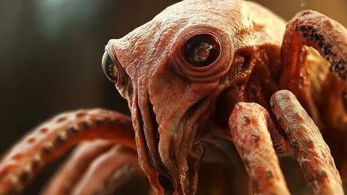 Photorealistic cephalopod macro portrait with cinematic lighting.