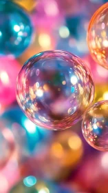 Iridescent bubbles drift through a kaleidoscope of soft light