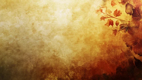 Golden autumn leaves drift softly across a warm sky