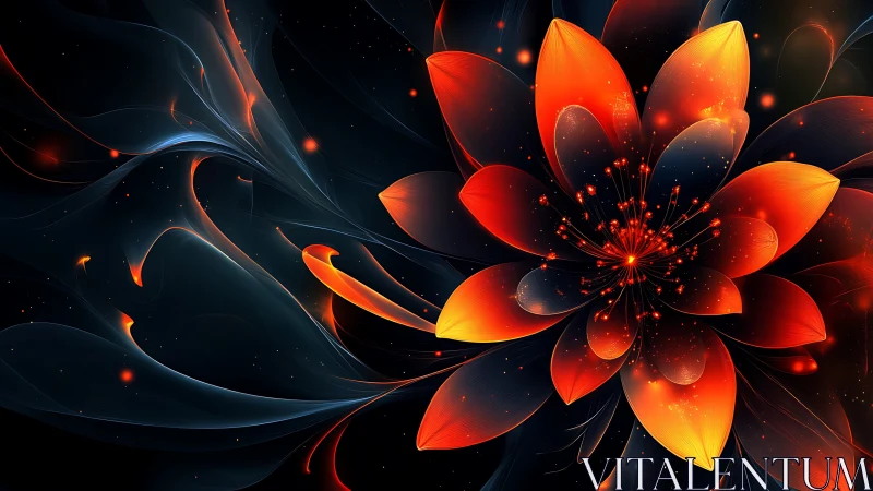 Radiant cosmic flower glows warmly against a deep night sky