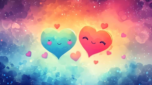 Anthropomorphic Hearts in Gradient Dreamscape with Bokeh Effects