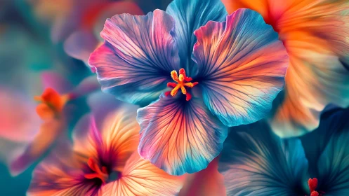 Colorful Hibiscus Flowers with Gradient Petals.