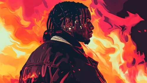 Bold Portrait Glowing Against Dramatic Flames