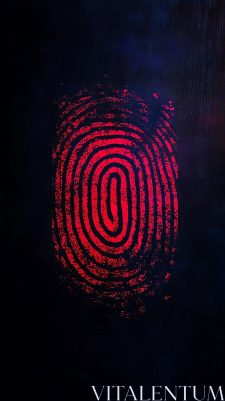 Red fingerprint symbol stands isolated on textured dark background